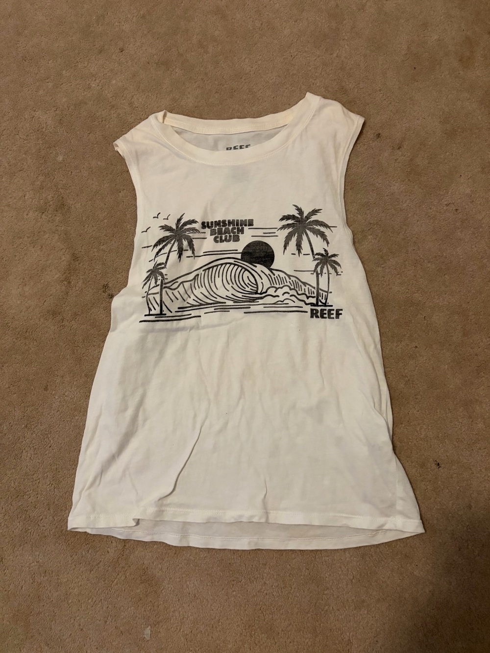 Reef White Tank Top with Black Surf and Palm Graphic